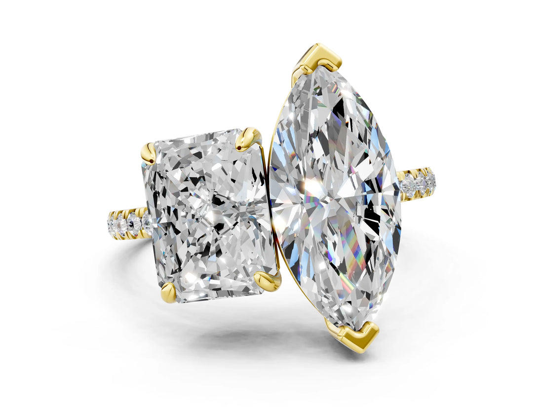 Yellow gold Radiant and Marquise Toi Moi Ring with Prong Setting and Pave Band