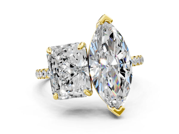 Yellow gold Radiant and Marquise Toi Moi Ring with Prong Setting and Pave Band