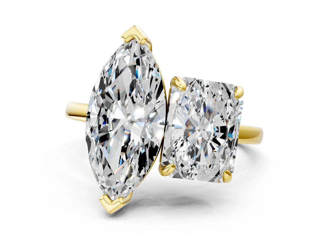 Yellow gold Radiant and Marquise Toi Moi Ring with Prong Setting and Plain Band 1