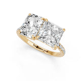 Yellow gold Radiant and Princess Toi Moi Ring with Prong Setting and Micro Pave Band 1