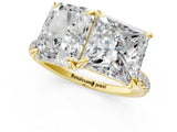 Yellow gold Radiant and Princess Toi Moi Ring with Prong Setting and Pave Band 1