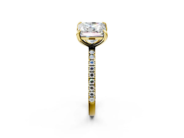 Yellow gold Radiant and Princess Toi Moi Ring with Prong Setting and Pave Band