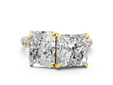 Yellow gold Radiant and Princess Toi Moi Ring with Prong Setting and Pave Band