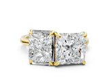 Yellow gold Radiant and Princess Toi Moi Ring with Prong Setting and Plain Band
