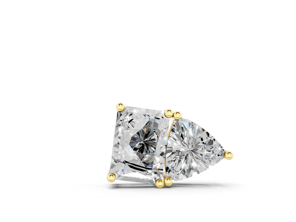 Yellow gold Radiant and Trillion Diamond Two-Stone Pendant with Prong Setting