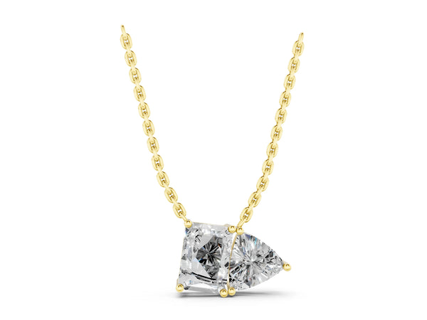 Yellow gold Radiant and Trillion Diamond Two-Stone Pendant with Prong Setting