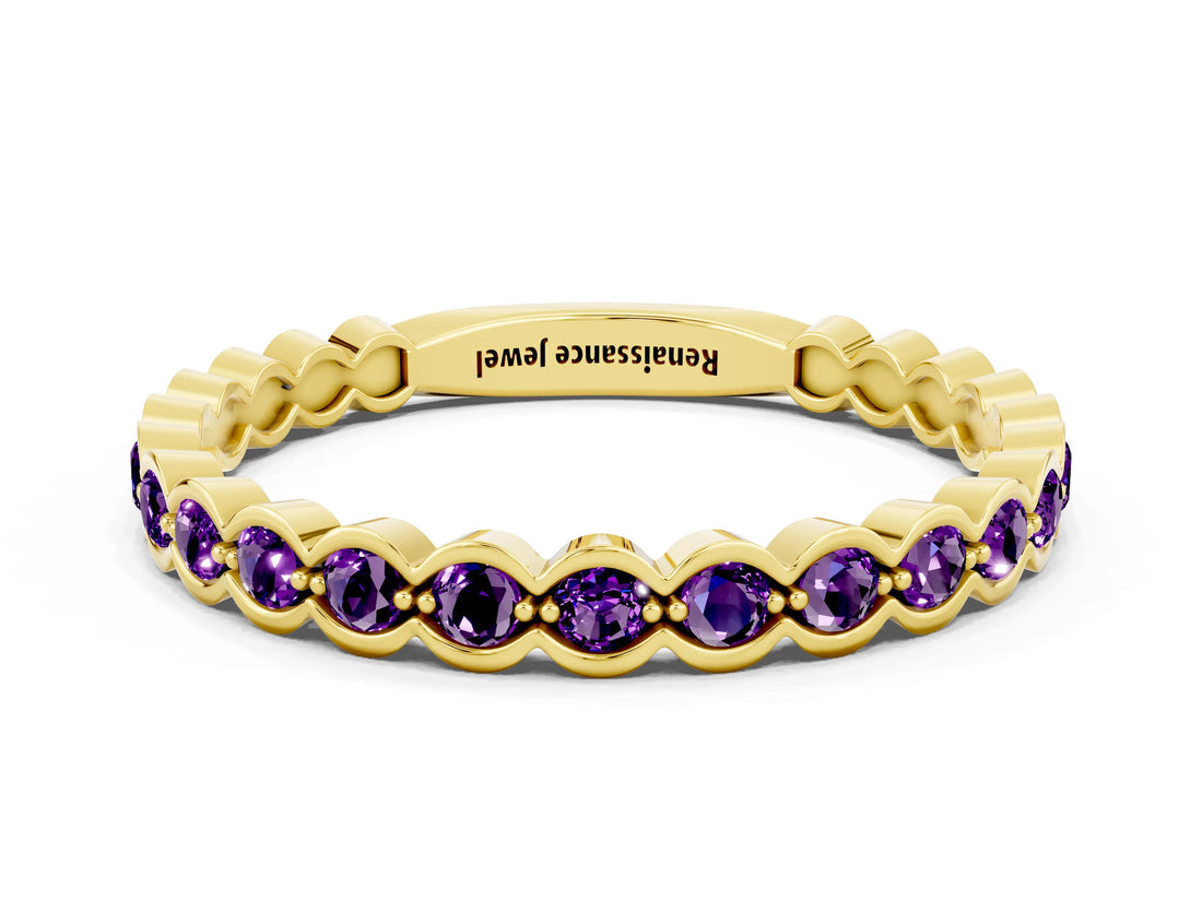 Yellow gold Round Amethyst Bezel Set Eternity Band_7