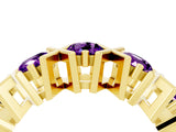 Yellow gold Round Amethyst Channel Set Band with X-Prong Detail_10