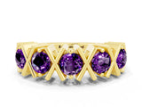 Yellow gold Round Amethyst Channel Set Band with X-Prong Detail_6