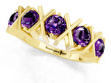 Yellow gold Round Amethyst Channel Set Band with X-Prong Detail_7