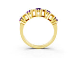 Yellow gold Round Amethyst Channel Set Band with X-Prong Detail_9