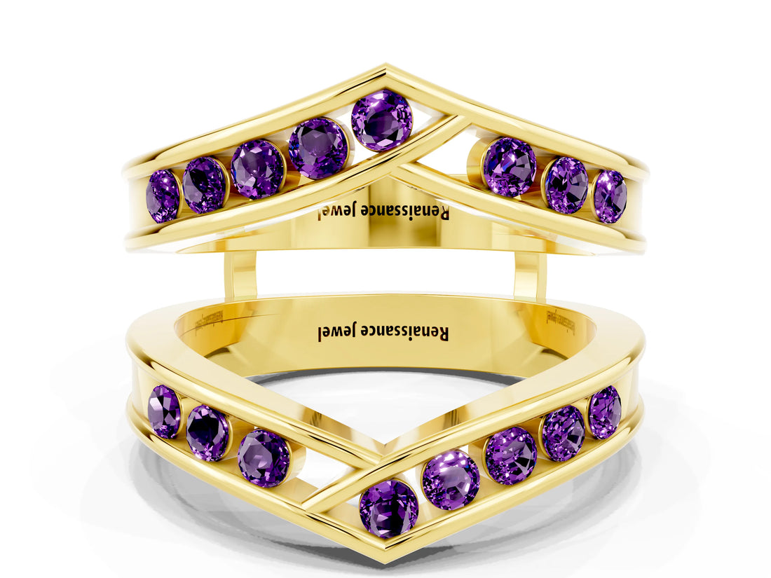 Yellow gold Round Amethyst Channel-Set Chevron Band_6