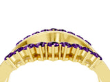 Yellow gold Round Amethyst Chevron Contour Band with Prong Setting_10