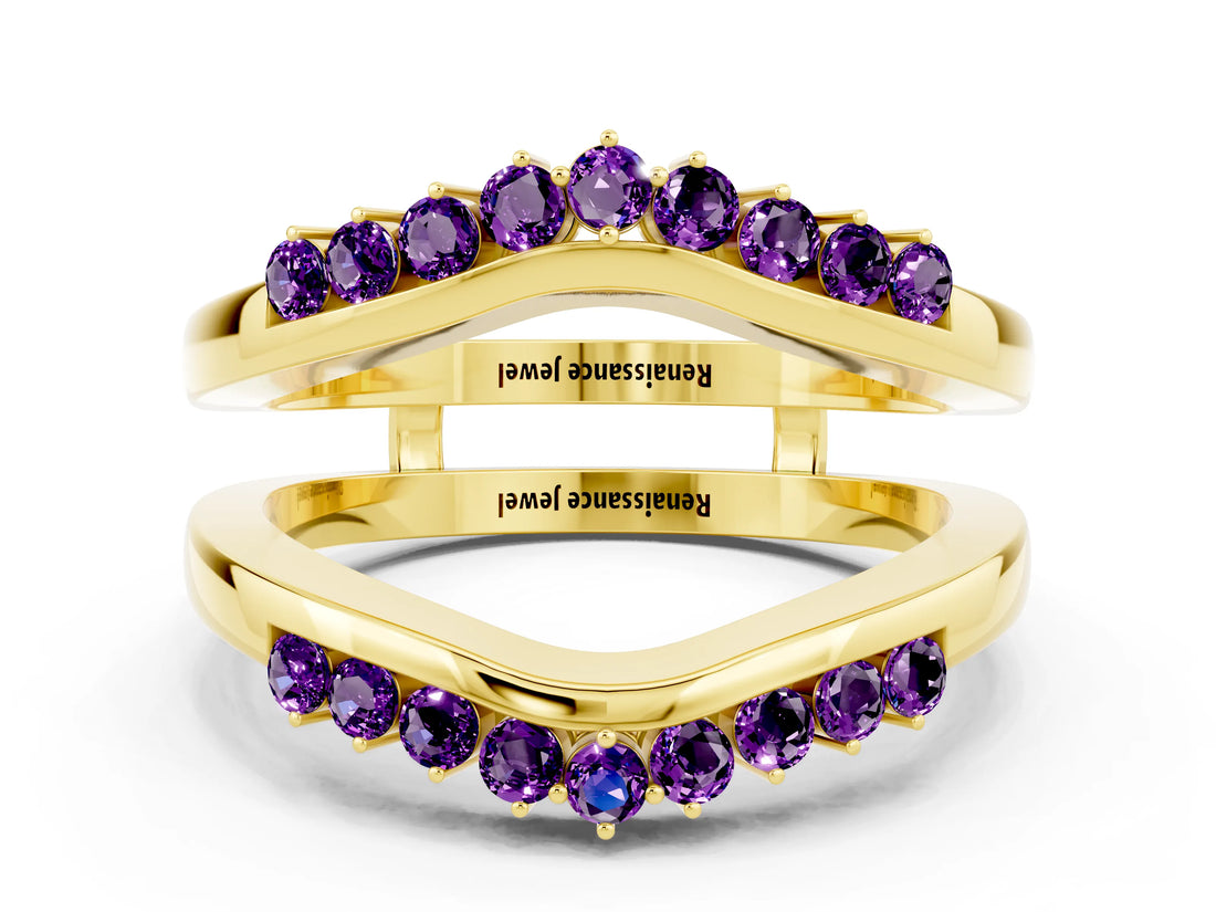 Yellow gold Round Amethyst Chevron Contour Band with Prong Setting_6