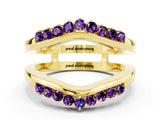 Yellow gold Round Amethyst Chevron Contour Band with Prong Setting_6