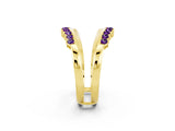 Yellow gold Round Amethyst Chevron Contour Band with Prong Setting_8