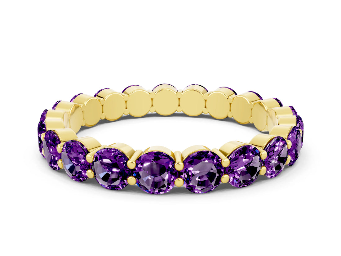 Yellow gold Round Amethyst Eternity Band with U-Prong Setting_30