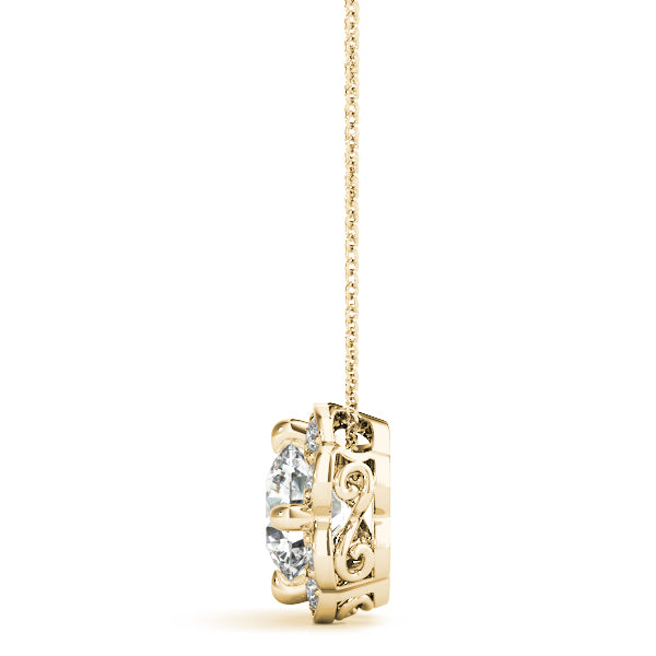 Yellow gold Round Amethyst Flower Halo Pendant with Four-Prong Setting