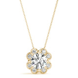 Yellow gold Round Amethyst Flower Halo Pendant with Four-Prong Setting