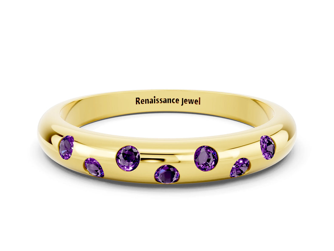 Yellow gold Round Amethyst Flush-Set Comfort Fit Band_6