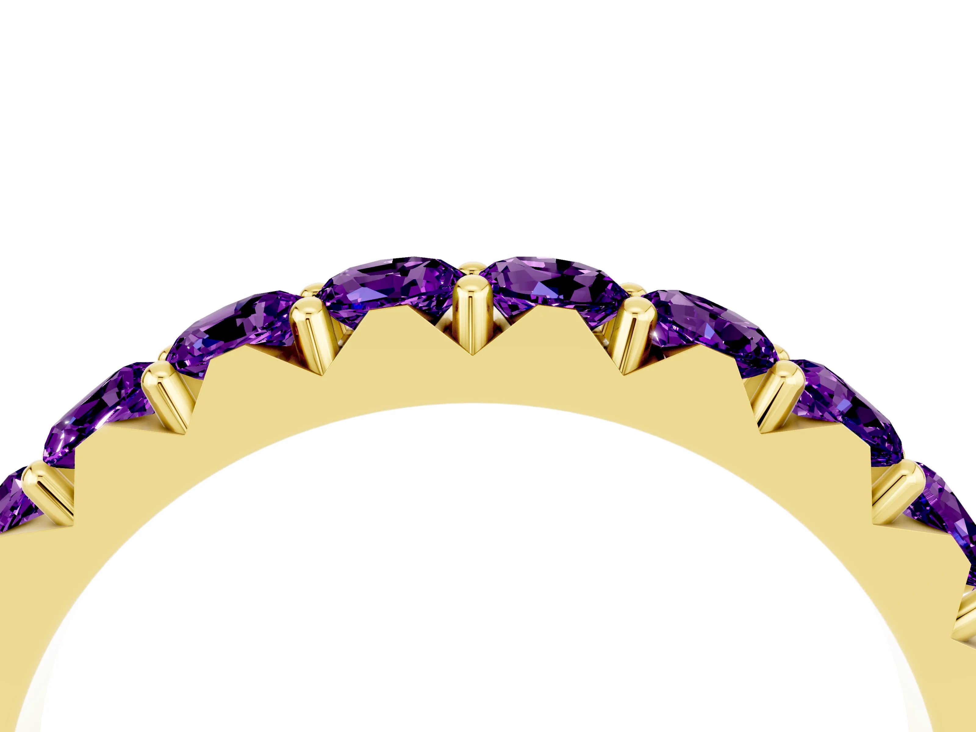 Yellow gold Round Amethyst Half Eternity Band with Classic Prong Setting_10