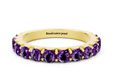 Yellow gold Round Amethyst Half Eternity Band with Classic Prong Setting_6