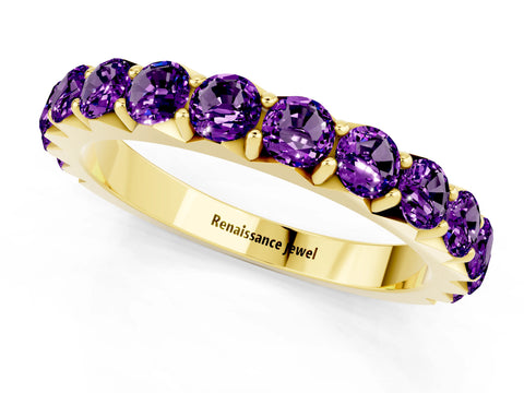 Yellow gold Round Amethyst Half Eternity Band with Classic Prong Setting_7