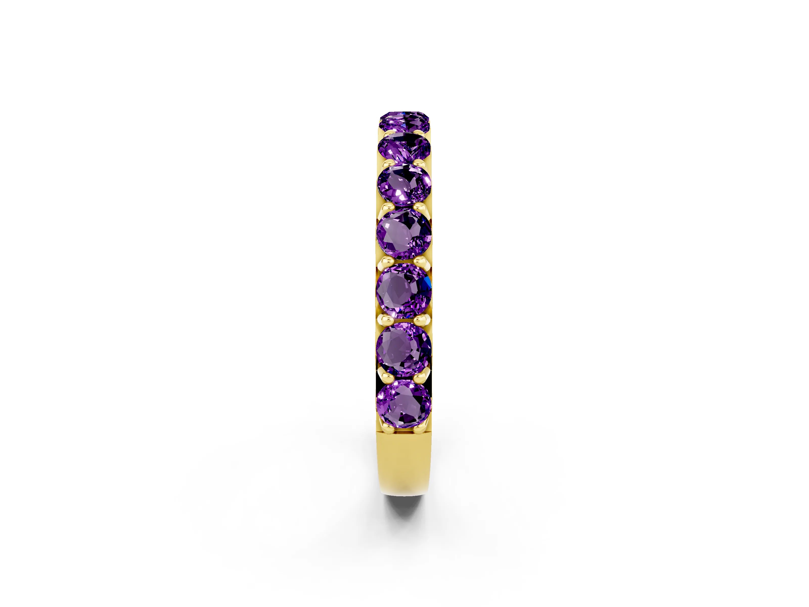 Yellow gold Round Amethyst Half Eternity Band with Classic Prong Setting_8