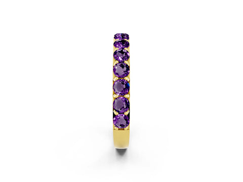 Yellow gold Round Amethyst Half Eternity Band with Classic Prong Setting_8