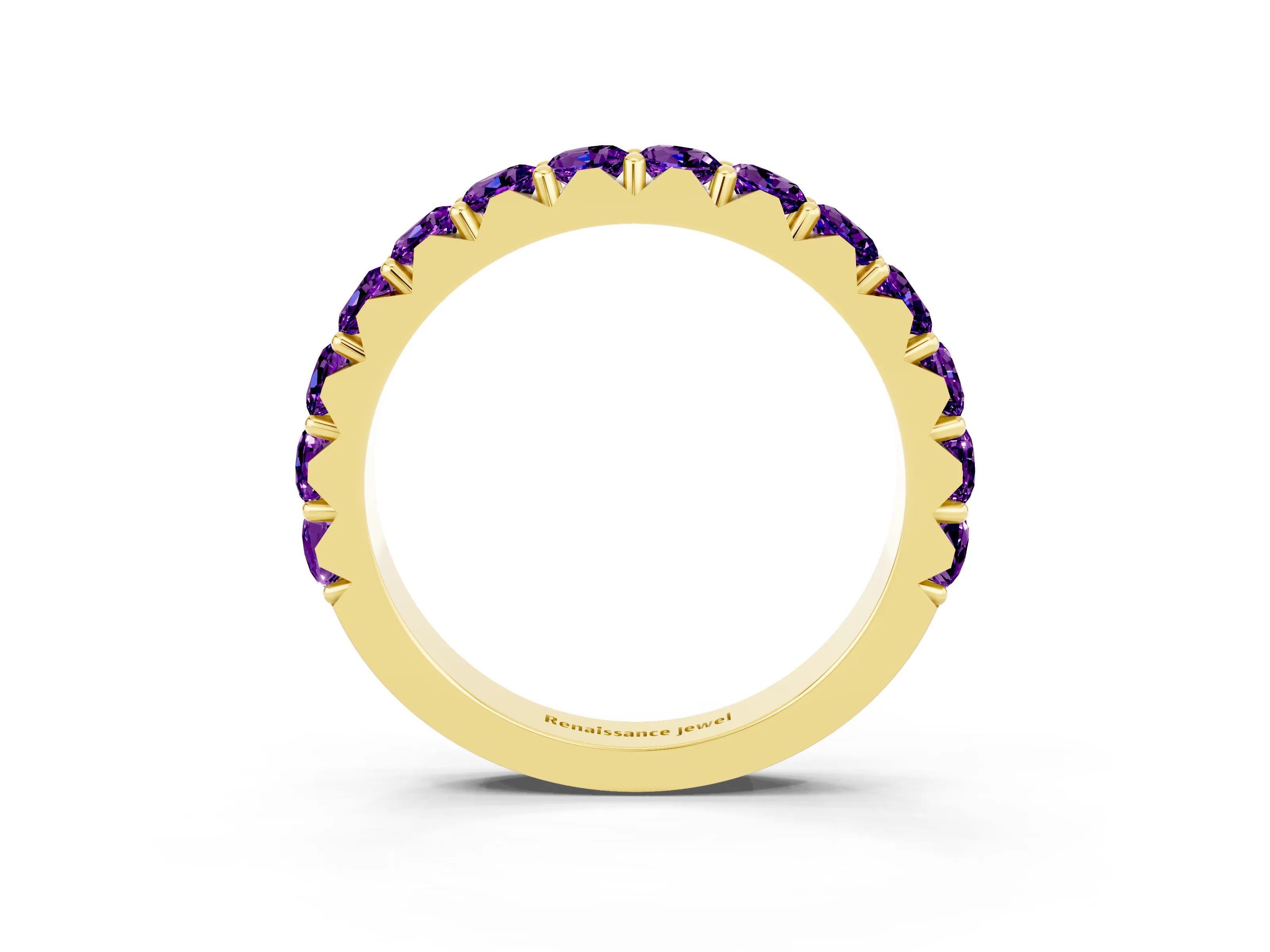 Yellow gold Round Amethyst Half Eternity Band with Classic Prong Setting_9