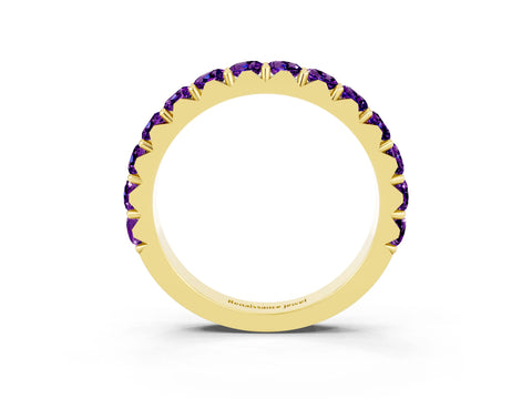 Yellow gold Round Amethyst Half Eternity Band with Classic Prong Setting_9