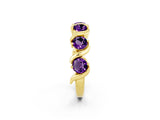 Yellow gold Round Amethyst Half Eternity Band with Wave Prong Setting_8