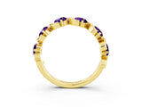 Yellow gold Round Amethyst Half Eternity Band with Wave Prong Setting_9
