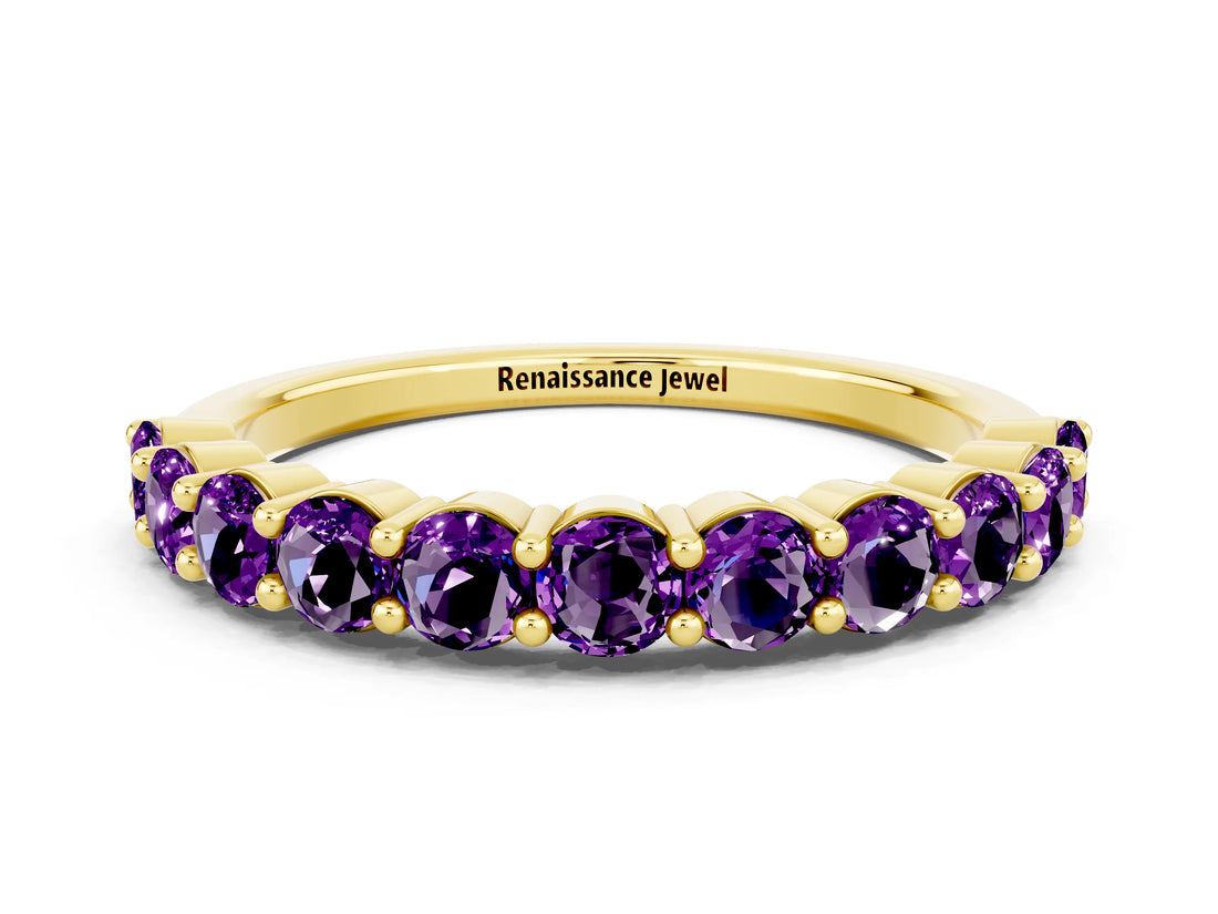 Yellow gold Round Amethyst Half-Eternity Prong-Set Band_6