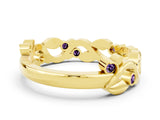 Yellow gold Round Amethyst Leaf Eternity Band with Bezel Setting_36