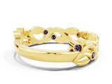 Yellow gold Round Amethyst Leaf Eternity Band with Bezel Setting_78