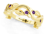 Yellow gold Round Amethyst Leaf Eternity Band with Bezel Setting_79
