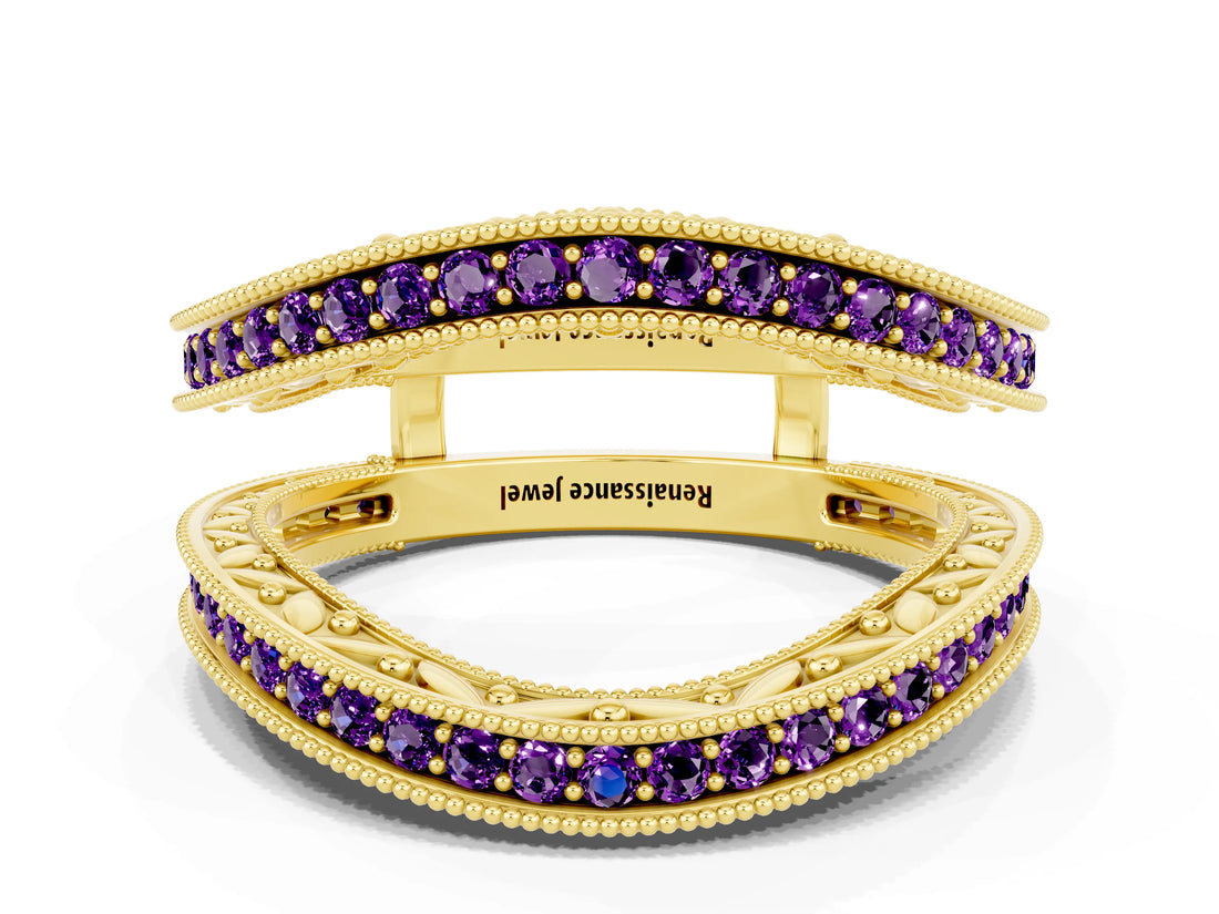 Yellow gold Round Amethyst Milgrain Eternity Band with Channel Setting_18