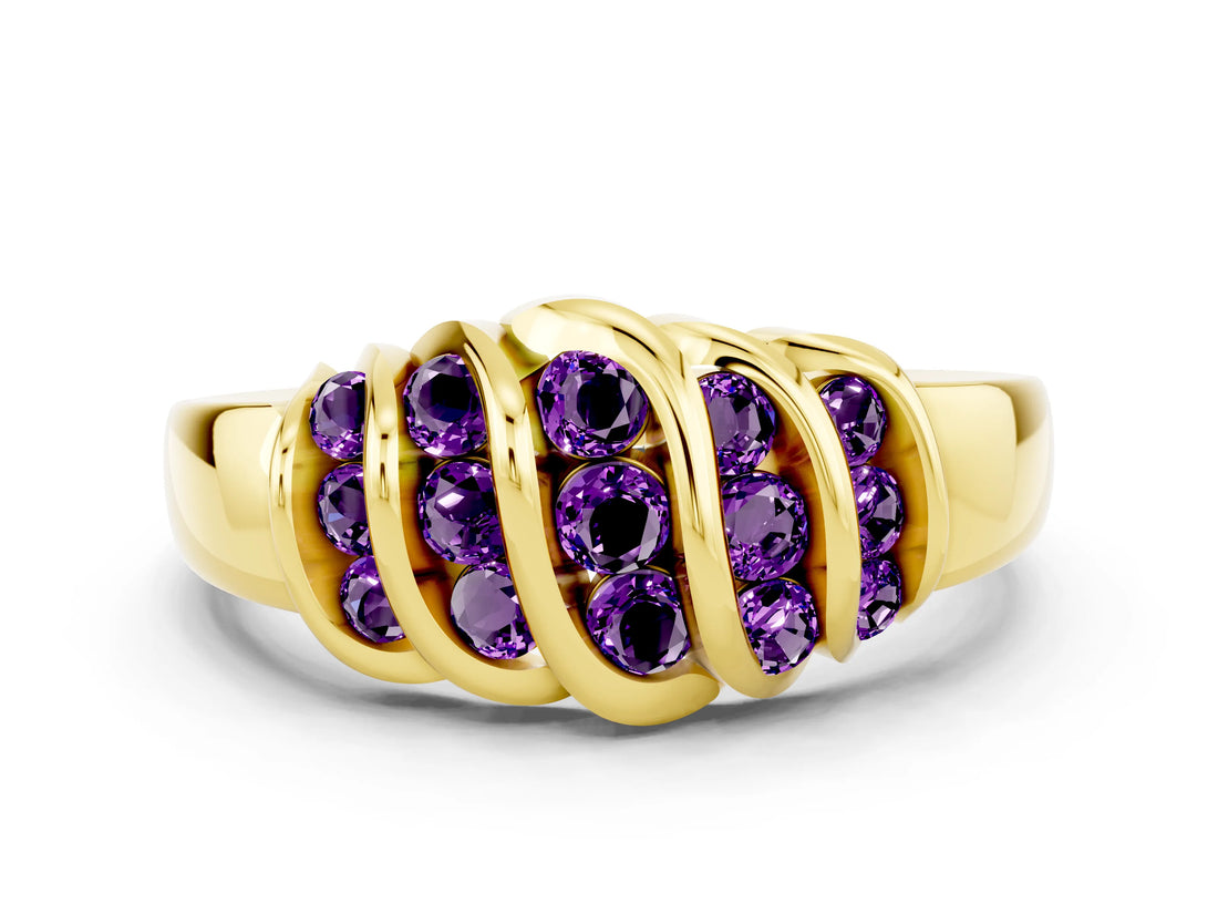 Yellow gold Round Amethyst Multi-Row Crossover Band_6