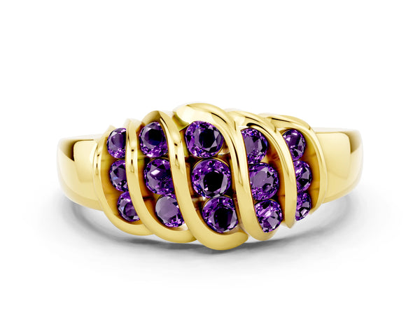 Yellow gold Round Amethyst Multi-Row Crossover Band