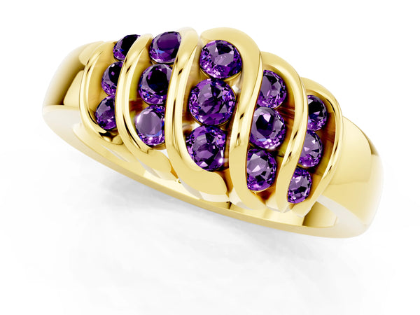 Yellow gold Round Amethyst Multi-Row Crossover Band