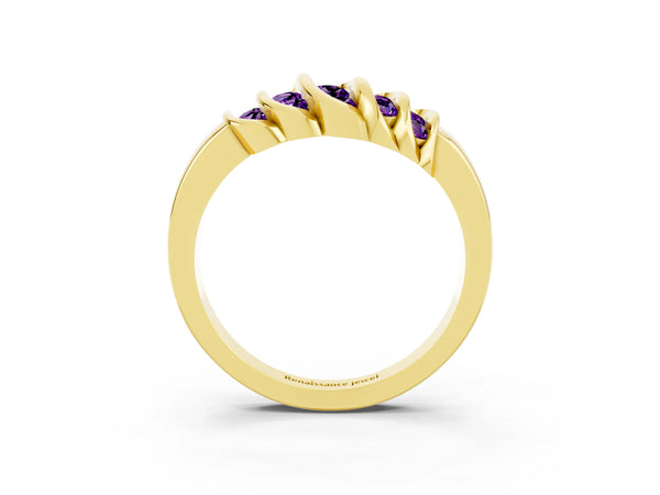 Yellow gold Round Amethyst Multi-Row Crossover Band