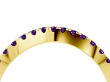 Yellow gold Round Amethyst Pavé Curved Band with Shared Prong Setting_10