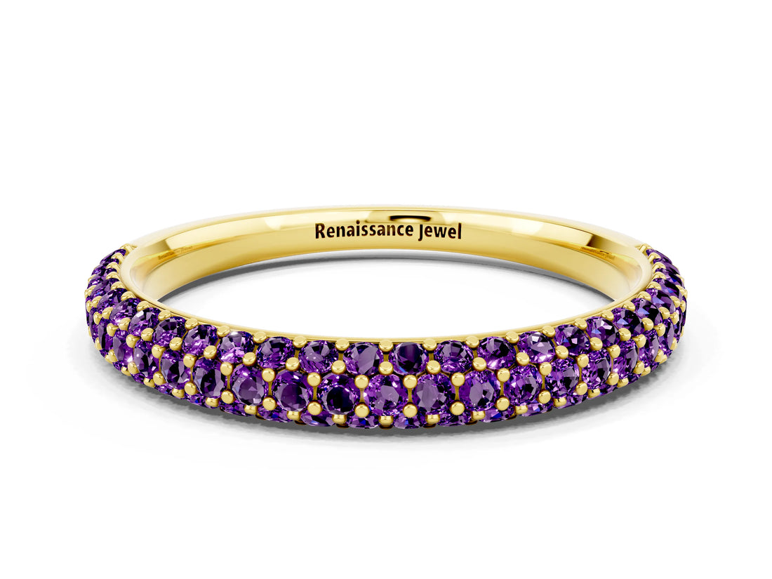 Yellow gold Round Amethyst Pavé Eternity Band with Shared Prong Setting_6