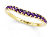 Yellow gold Round Amethyst Pavé Set Curved Wedding Band_7