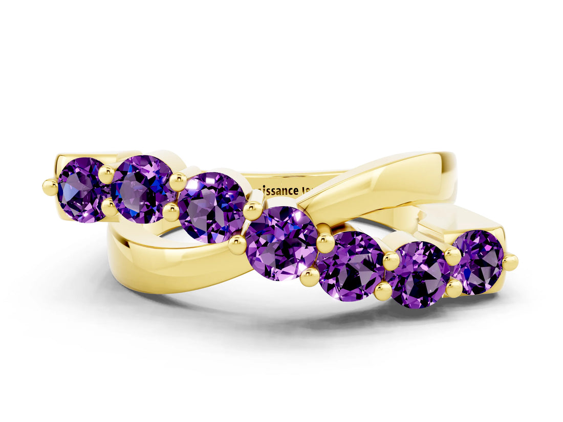 Yellow gold Round Amethyst Prong-Set Crossover Band_6