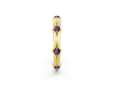 Yellow gold Round Amethyst Prong Set Milgrain Eternity Band_8