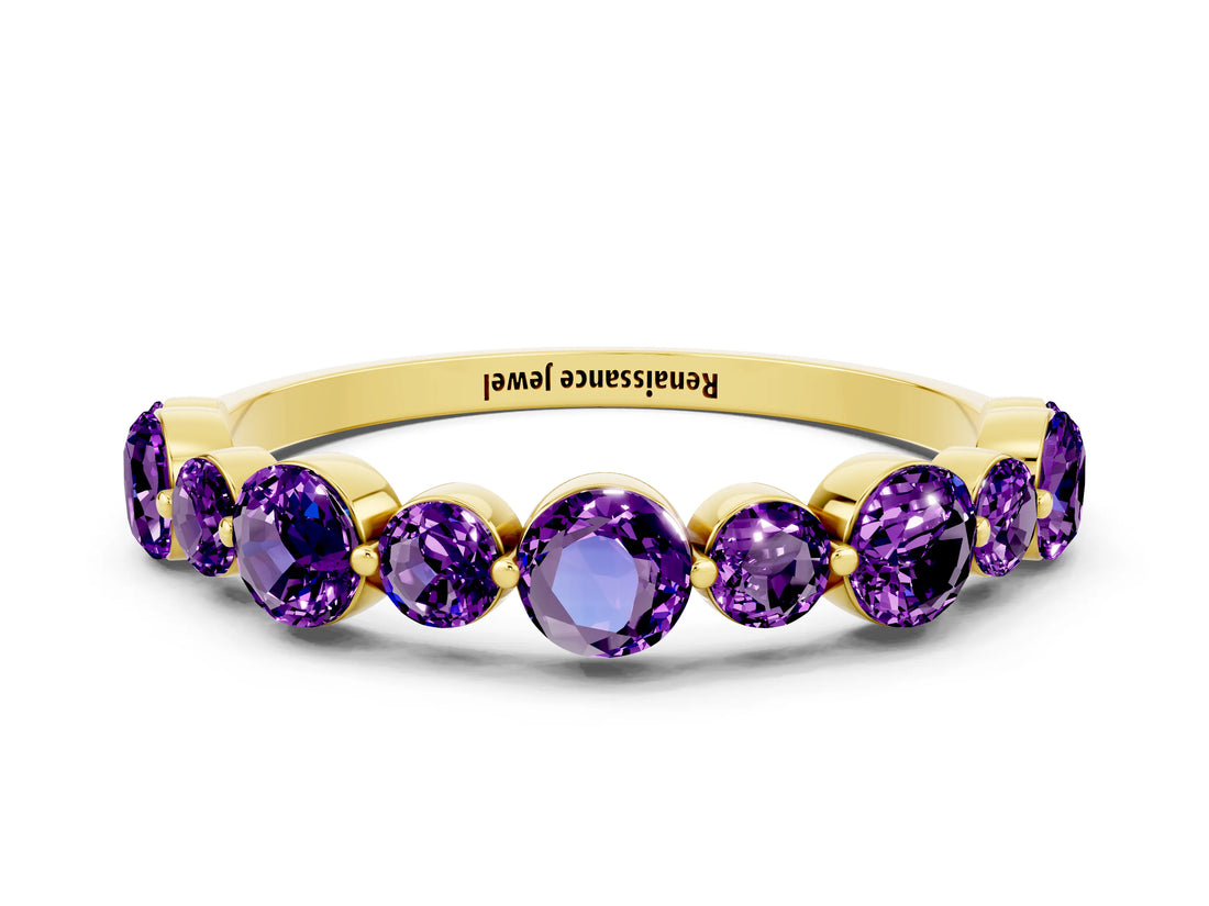 Yellow gold Round Amethyst Scalloped Prong Set Eternity Band_18