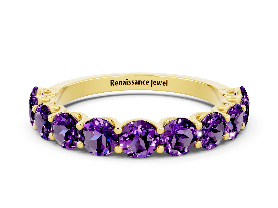 Yellow gold Round Amethyst Shared Prong Eternity Band_6