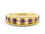 Yellow gold Round Amethyst Twist Milgrain Band with Bezel Setting_12
